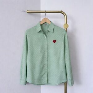 Comme des Garçons PLAY - Mint Green White Polka Dot Shirt Unisex Sz 38 (Small)